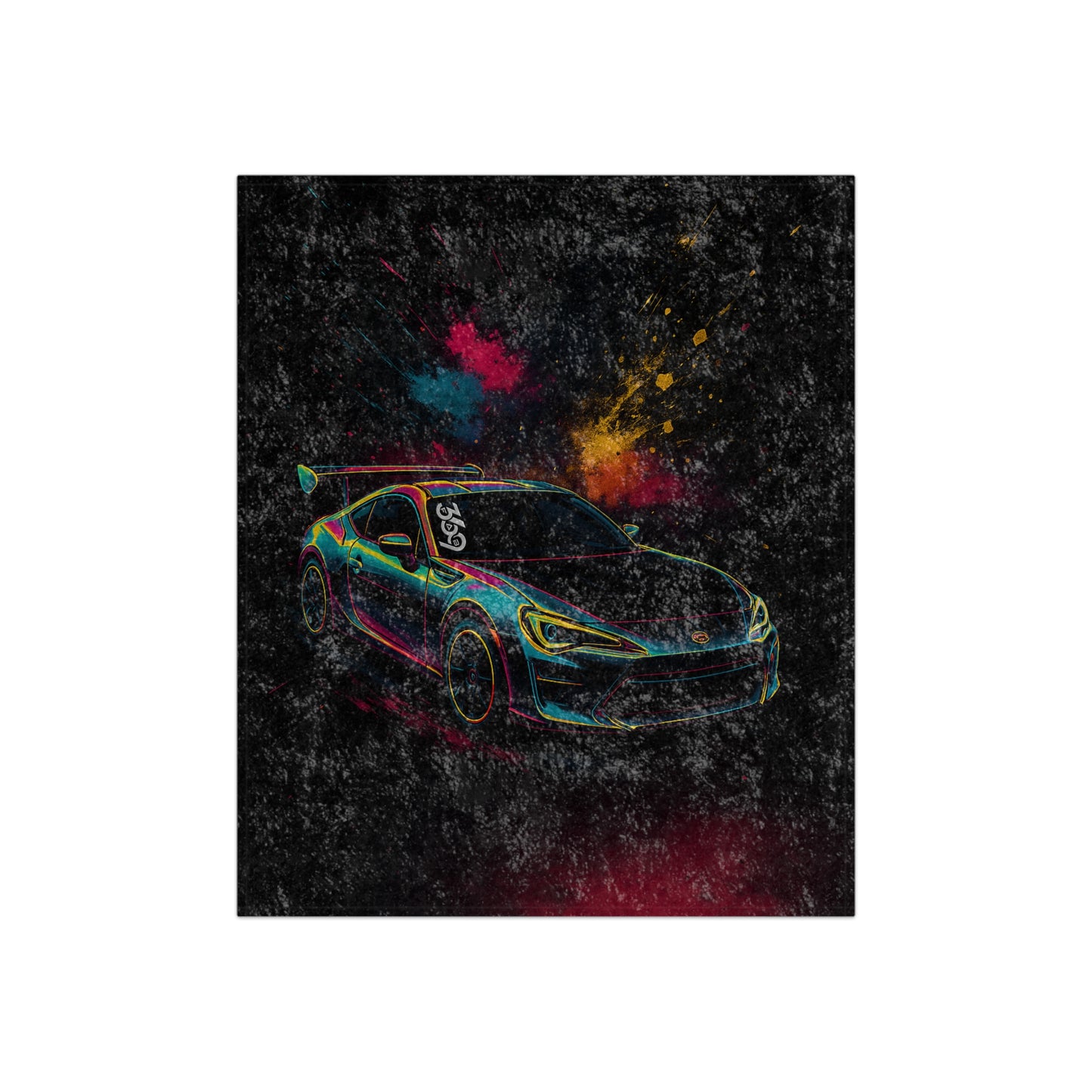 369Fab* Limited Edition FR-S Splash, Vibrant Car-Themed Crushed Velvet Blanket